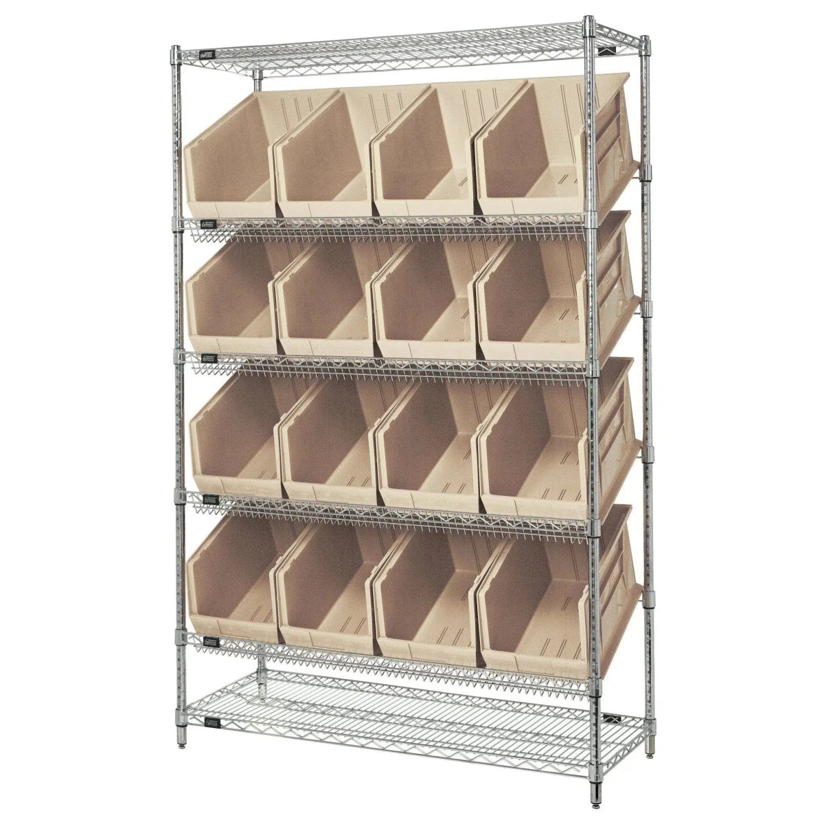 WRSL6 - 74 - 1848 - 260 | 18" x 48" x 74" Shelving Unit with 16 Bins - Wire Shelving with Bins > 18" - 21" Deep Wire Shelving Units with Bins > Open Front Plastic Bins - Industrial 4 Less