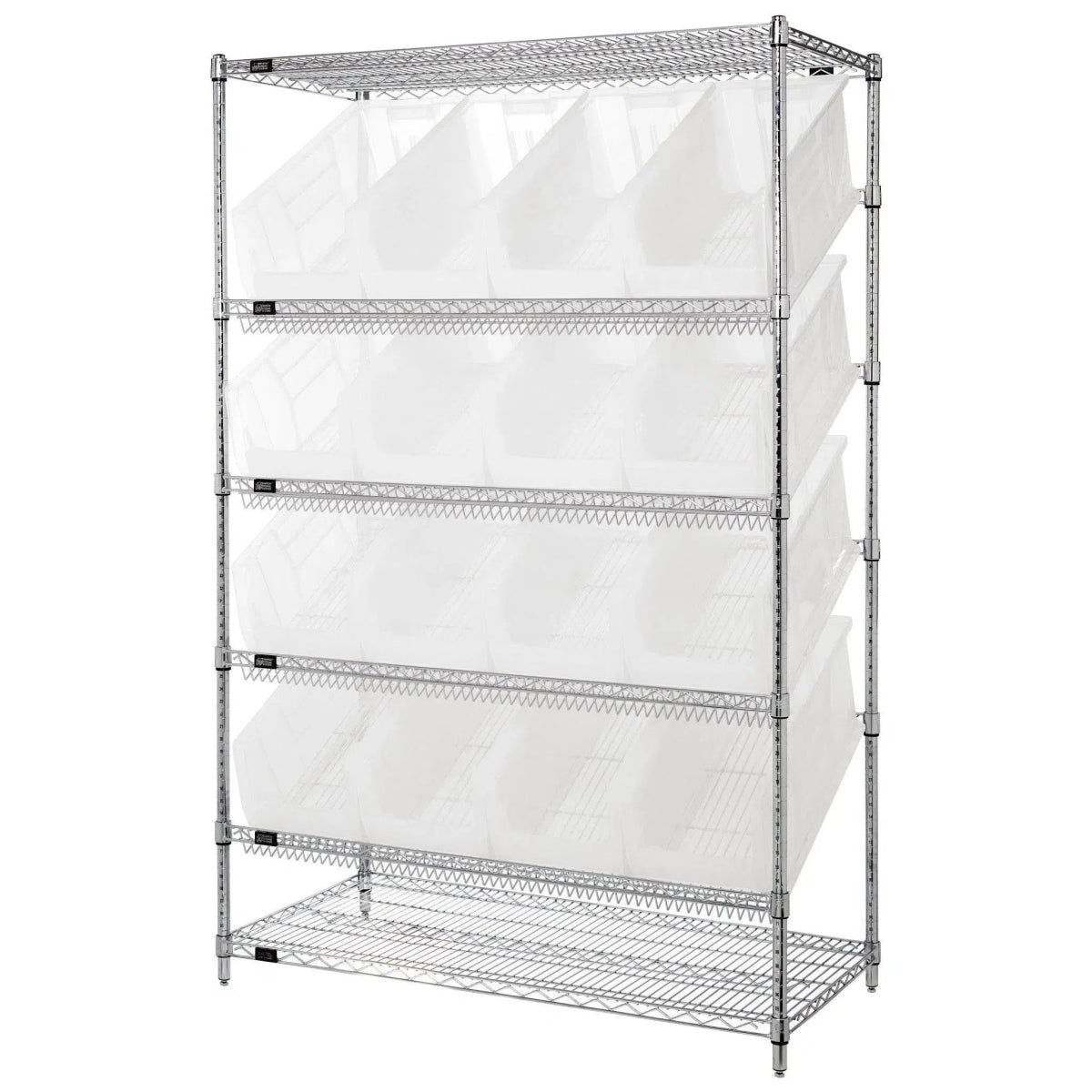 WRSL6 - 74 - 2448 - 953 | 24" x 48" x 74" Shelving Unit with 16 Bins - Wire Shelving with Bins > 24" Deep Wire Shelving Units with Bins > Open Front Plastic Bins - Industrial 4 Less