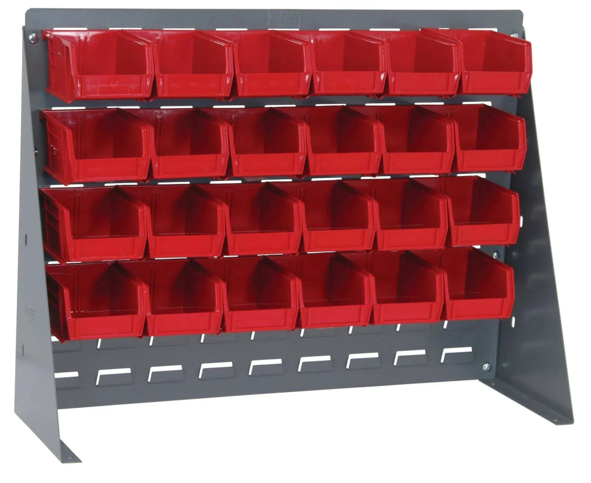 QBR-2721-210-24 | Bench Rack with 24 Hanging Bins - Industrial 4 Less - QBR-2721-210-24-RD