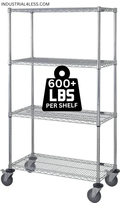 12" x 36" Stainless Shelving on Wheels - Mobile Wire Shelving > Stainless Wire Shelving on Wheels - Industrial 4 Less