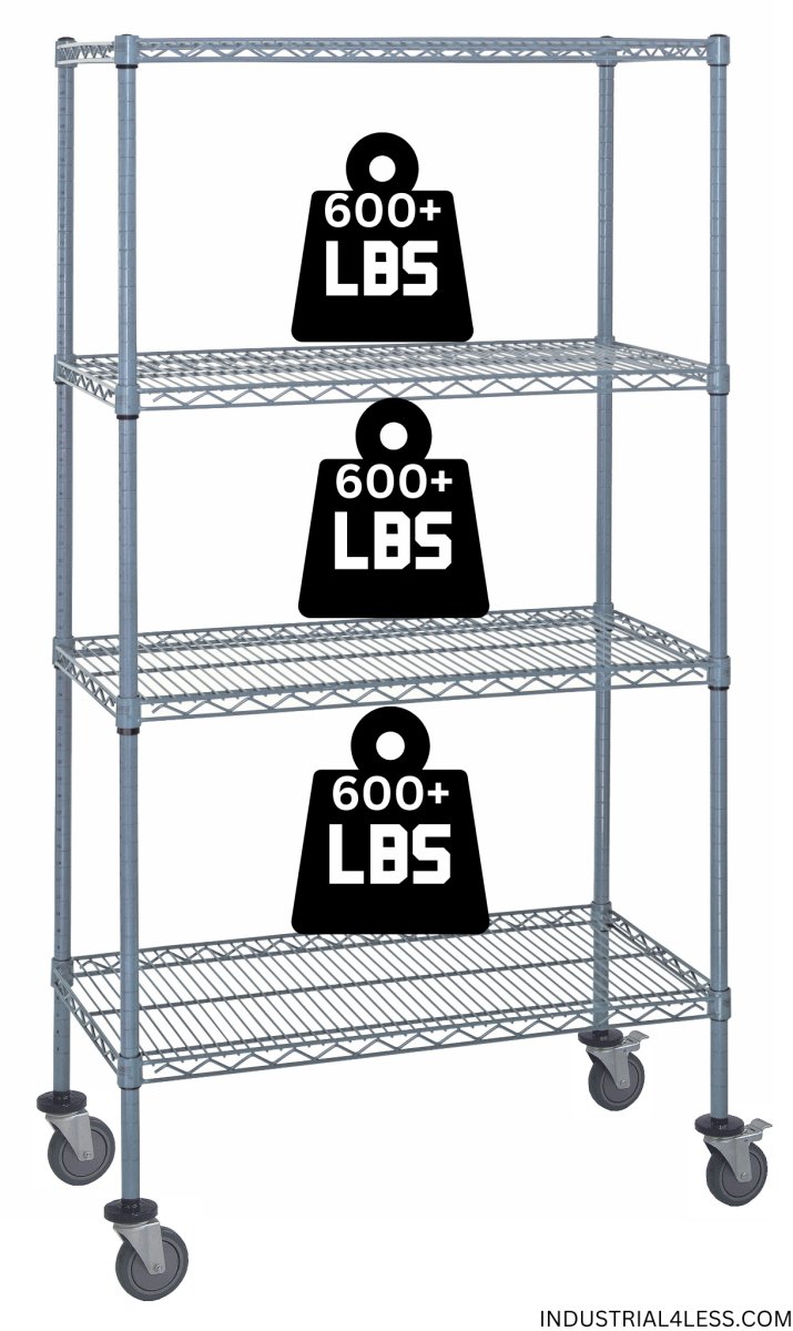 1236GY-Mob | 12" x 36" Gray Shelving on Wheels - Industrial 4 Less - 12365GY-4-mob