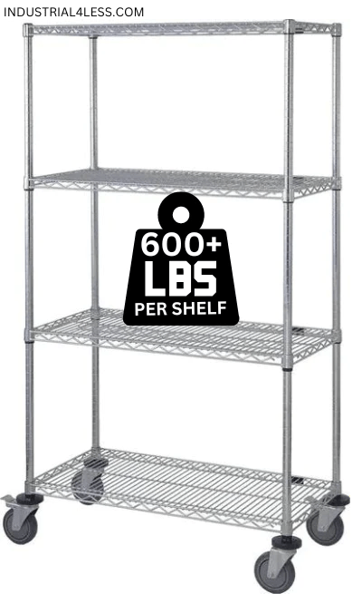 1236s-Mob | 12" x 36" Stainless Shelving on Wheels - Industrial 4 Less - 12365S-4-mob