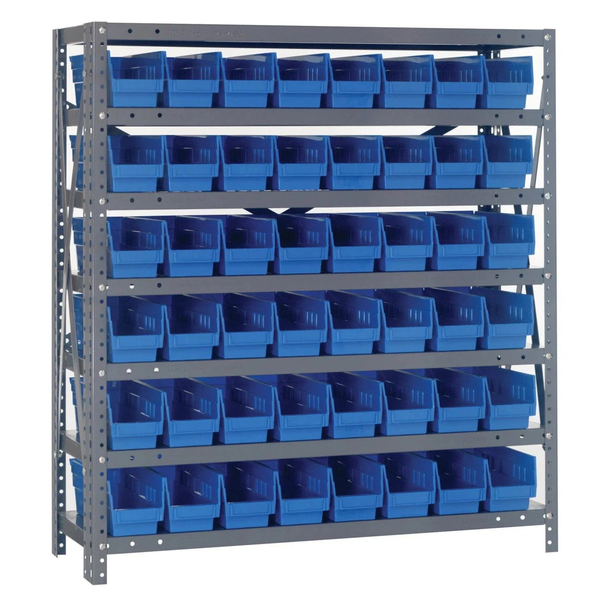 1239 - 101 | 12" x 36" x 39" Shelving Unit with 48 Bins - Steel Shelving with Bins > 12" Deep Steel Shelving Units with Bins > Open Front Plastic Shelf Bins - Industrial 4 Less