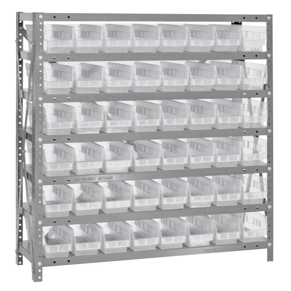 1239 - 101 | 12" x 36" x 39" Shelving Unit with 48 Bins - Steel Shelving with Bins > 12" Deep Steel Shelving Units with Bins > Open Front Plastic Shelf Bins - Industrial 4 Less