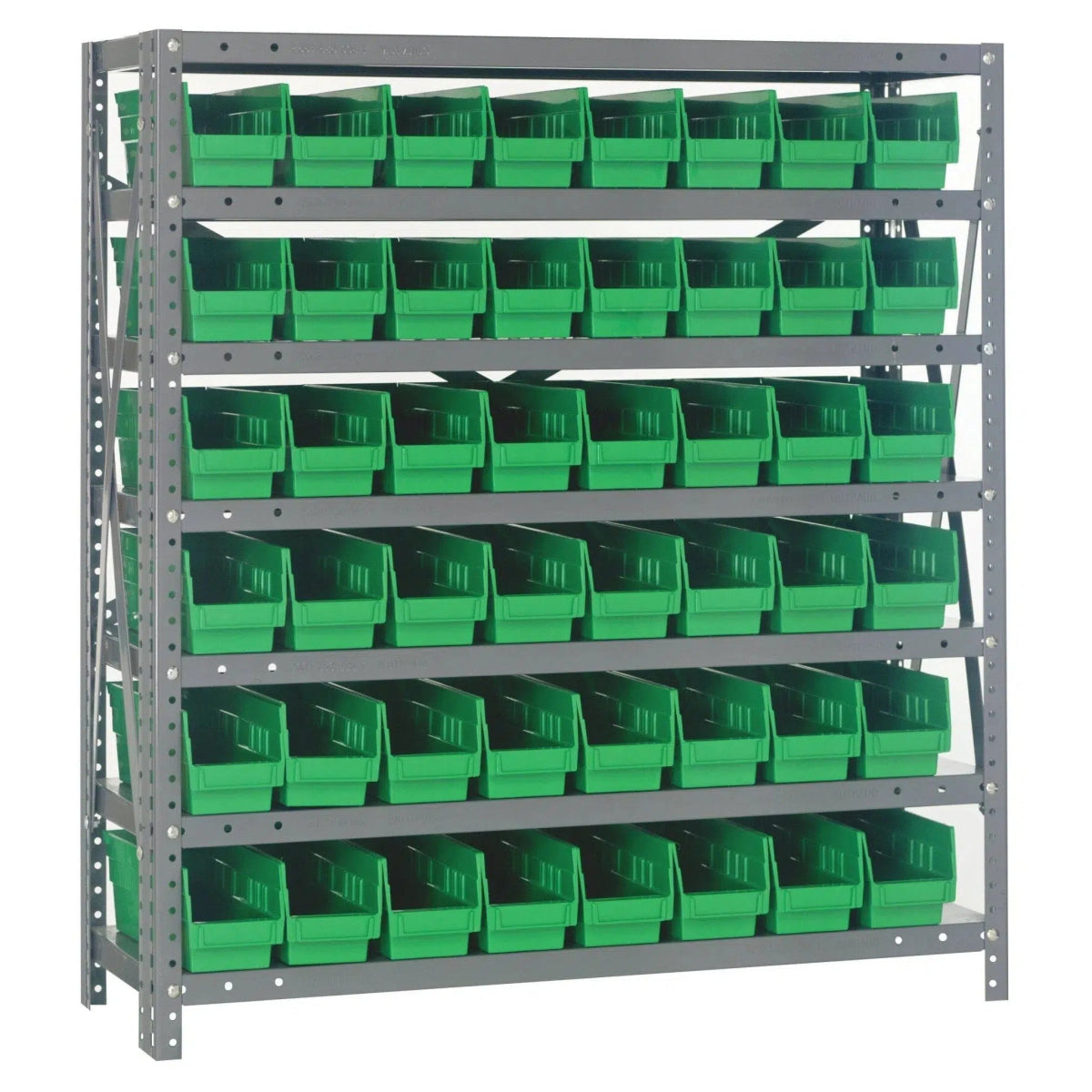 1239 - 101 | 12" x 36" x 39" Shelving Unit with 48 Bins - Steel Shelving with Bins > 12" Deep Steel Shelving Units with Bins > Open Front Plastic Shelf Bins - Industrial 4 Less