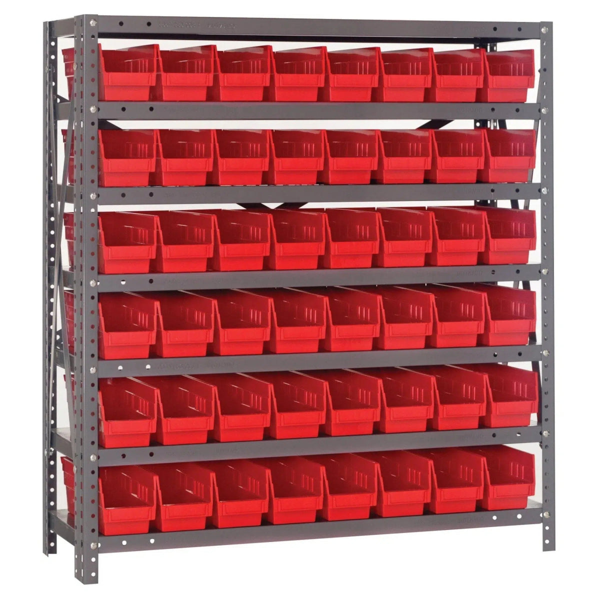 1239 - 101 | 12" x 36" x 39" Shelving Unit with 48 Bins - Steel Shelving with Bins > 12" Deep Steel Shelving Units with Bins > Open Front Plastic Shelf Bins - Industrial 4 Less