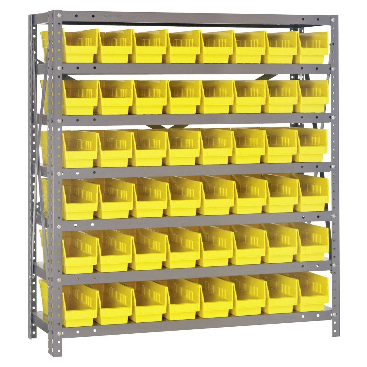 1239 - 101 | 12" x 36" x 39" Shelving Unit with 48 Bins - Steel Shelving with Bins > 12" Deep Steel Shelving Units with Bins > Open Front Plastic Shelf Bins - Industrial 4 Less