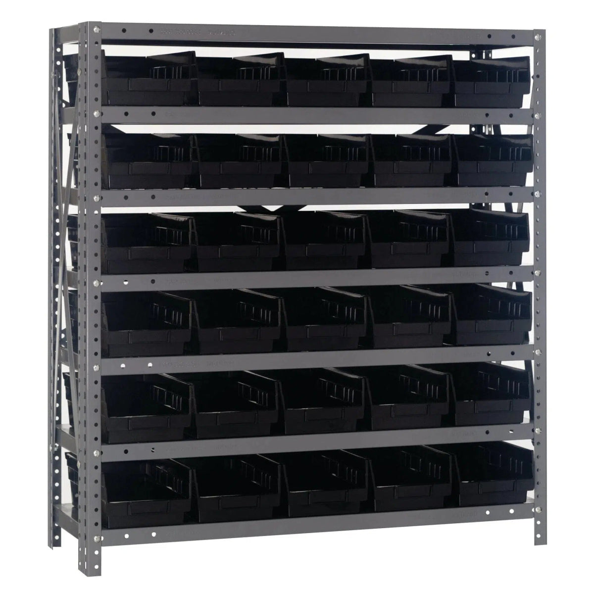 1239 - 102 | 12" x 36" x 39" Shelving Unit with 30 Bins - Steel Shelving with Bins > 12" Deep Steel Shelving Units with Bins > Open Front Plastic Shelf Bins - Industrial 4 Less