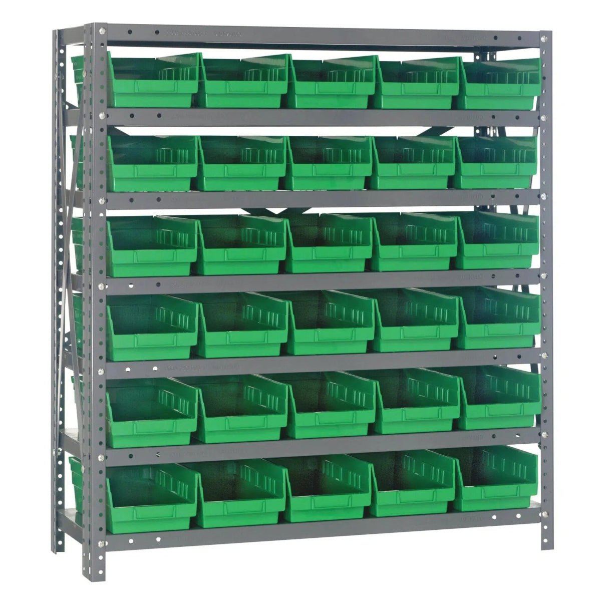 1239 - 102 | 12" x 36" x 39" Shelving Unit with 30 Bins - Steel Shelving with Bins > 12" Deep Steel Shelving Units with Bins > Open Front Plastic Shelf Bins - Industrial 4 Less