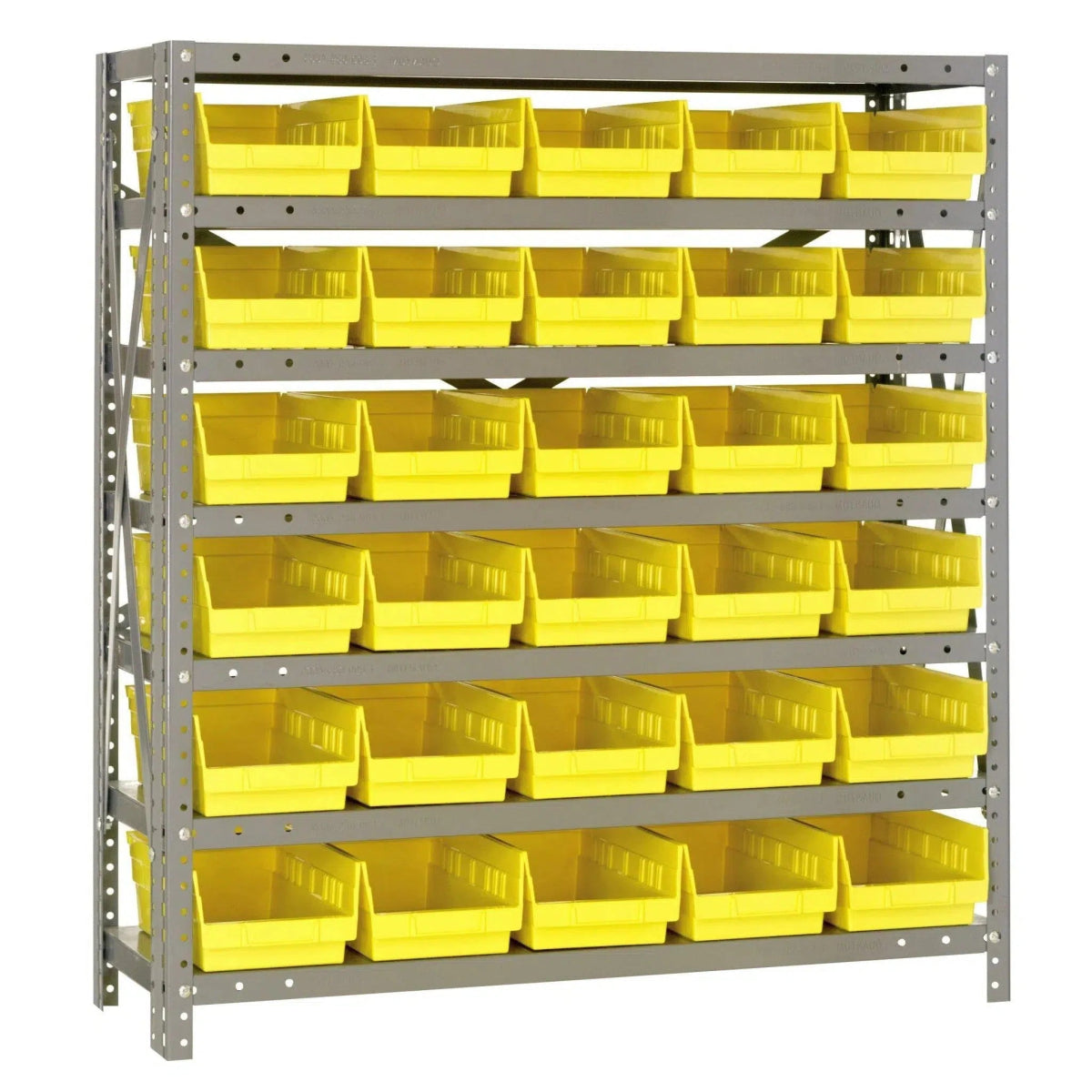 1239 - 102 | 12" x 36" x 39" Shelving Unit with 30 Bins - Steel Shelving with Bins > 12" Deep Steel Shelving Units with Bins > Open Front Plastic Shelf Bins - Industrial 4 Less