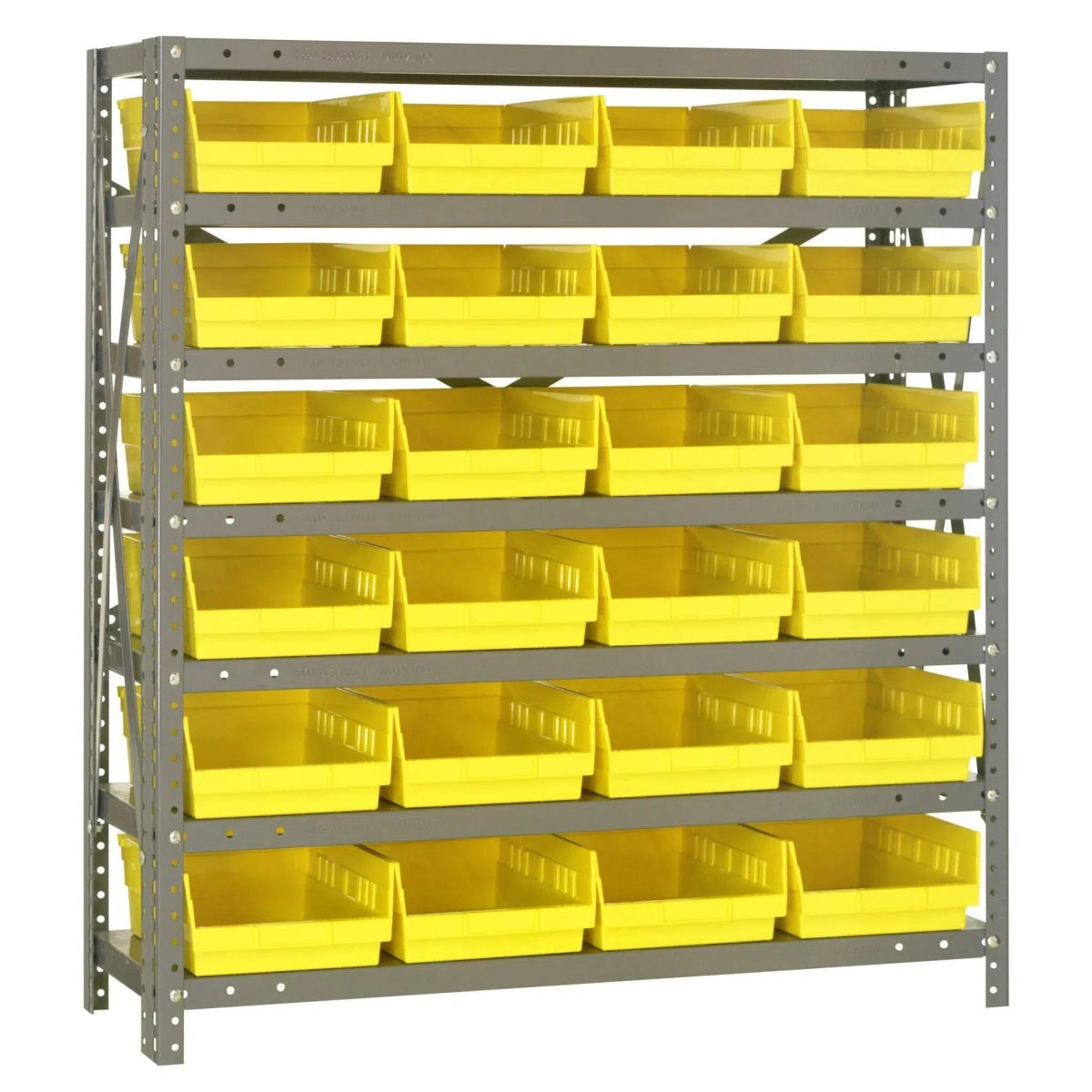 1239 - 107 | 12" x 36" x 39" Shelving Unit with 24 Bins - Steel Shelving with Bins > 12" Deep Steel Shelving Units with Bins > Open Front Plastic Shelf Bins - Industrial 4 Less