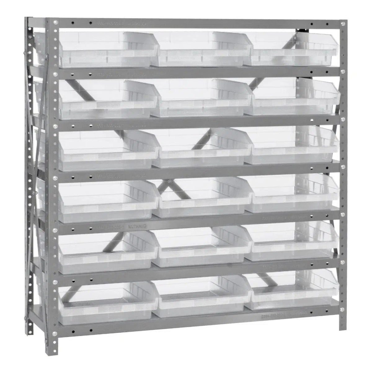 1239 - 109 | 12" x 36" x 39" Shelving Unit with 18 Bins - Steel Shelving with Bins > 12" Deep Steel Shelving Units with Bins > Open Front Plastic Shelf Bins - Industrial 4 Less