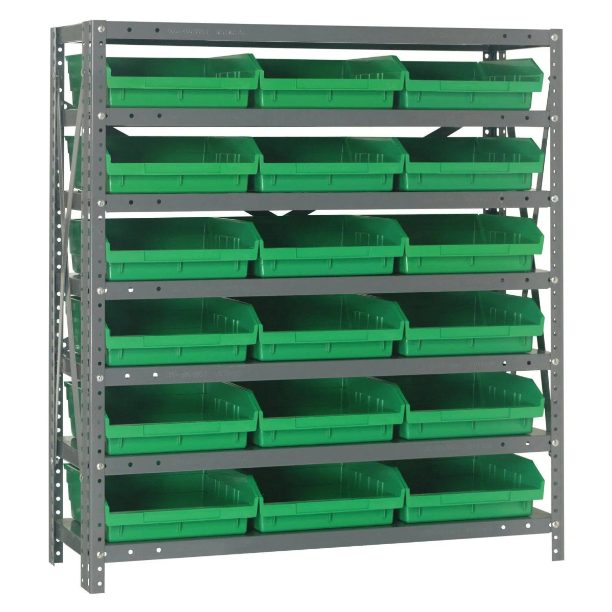 1239 - 109 | 12" x 36" x 39" Shelving Unit with 18 Bins - Steel Shelving with Bins > 12" Deep Steel Shelving Units with Bins > Open Front Plastic Shelf Bins - Industrial 4 Less