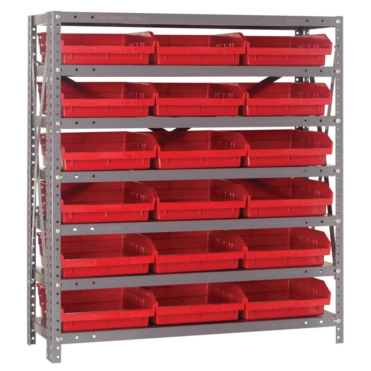 1239 - 109 | 12" x 36" x 39" Shelving Unit with 18 Bins - Steel Shelving with Bins > 12" Deep Steel Shelving Units with Bins > Open Front Plastic Shelf Bins - Industrial 4 Less