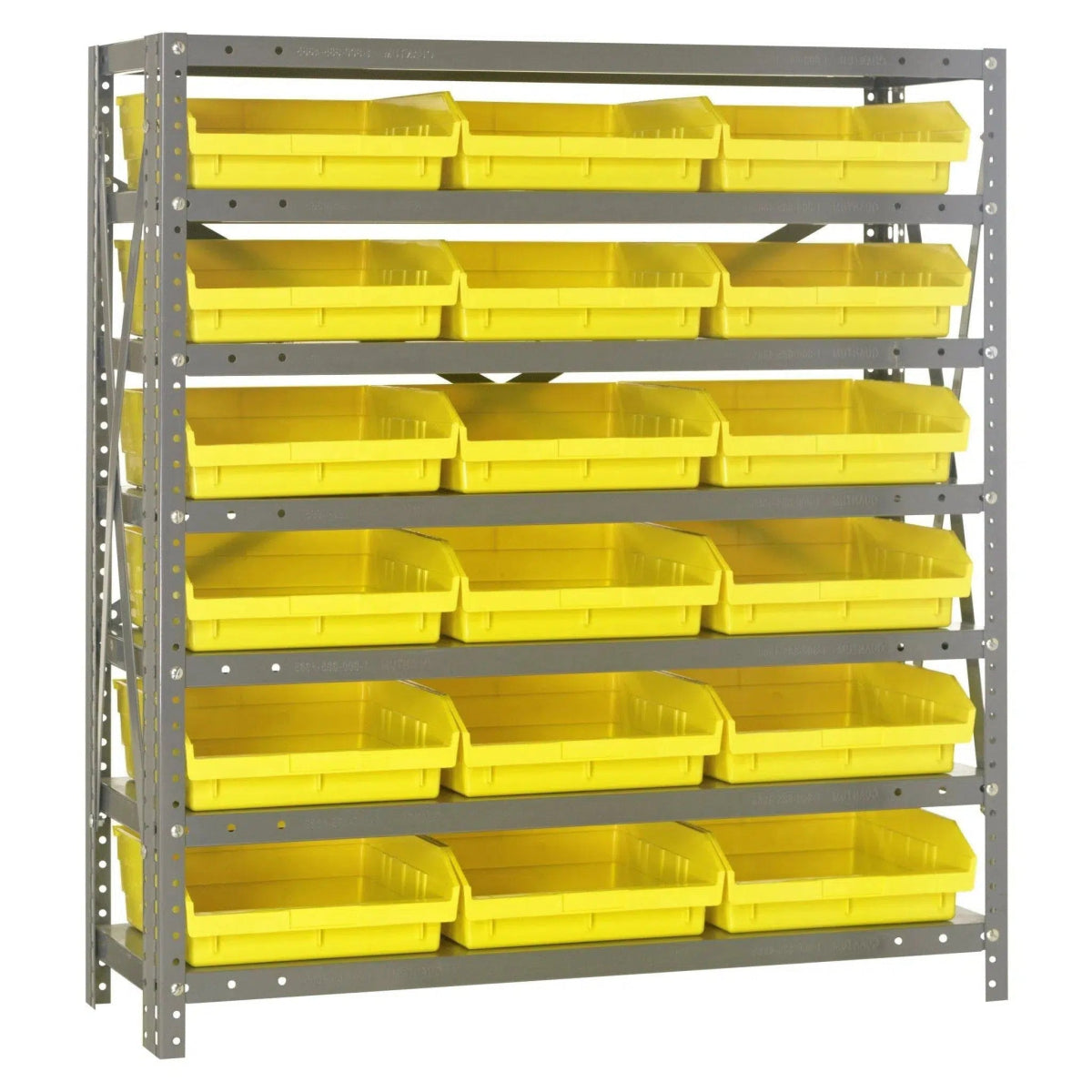 1239 - 109 | 12" x 36" x 39" Shelving Unit with 18 Bins - Steel Shelving with Bins > 12" Deep Steel Shelving Units with Bins > Open Front Plastic Shelf Bins - Industrial 4 Less