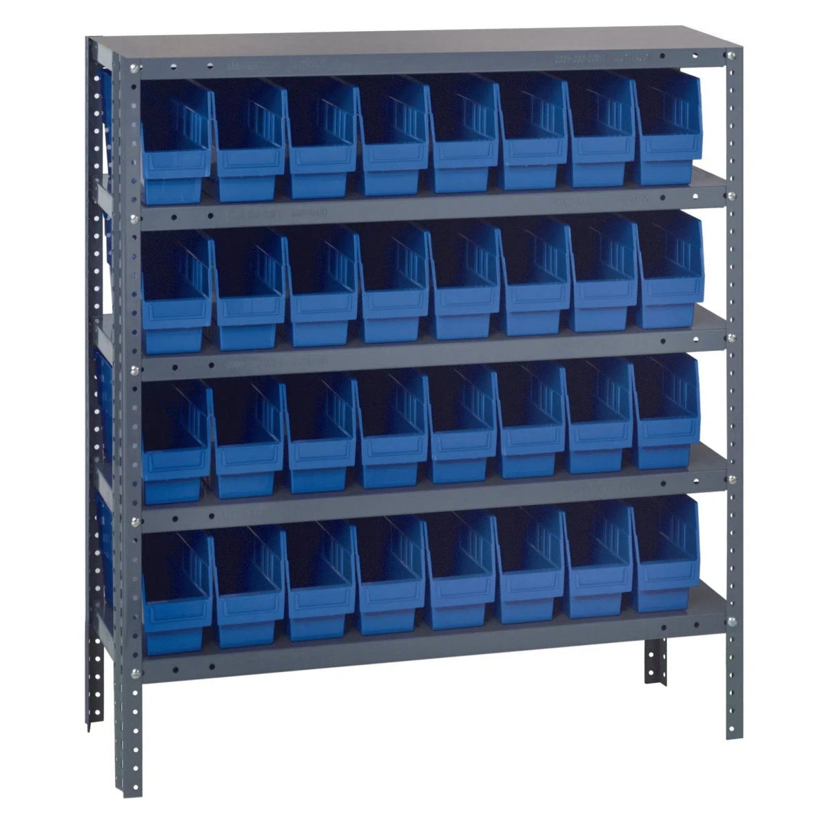 1239 - 201 | 12" x 36" x 39" Shelving Unit with 32 Bins - Steel Shelving with Bins > 12" Deep Steel Shelving Units with Bins > Open Front Plastic Shelf Bins - Industrial 4 Less