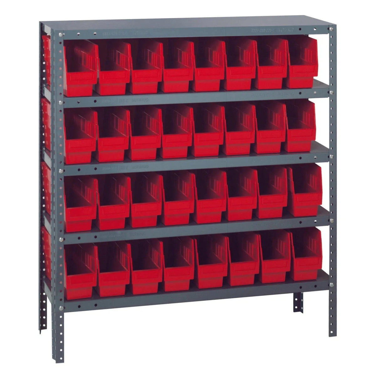 1239 - 201 | 12" x 36" x 39" Shelving Unit with 32 Bins - Steel Shelving with Bins > 12" Deep Steel Shelving Units with Bins > Open Front Plastic Shelf Bins - Industrial 4 Less