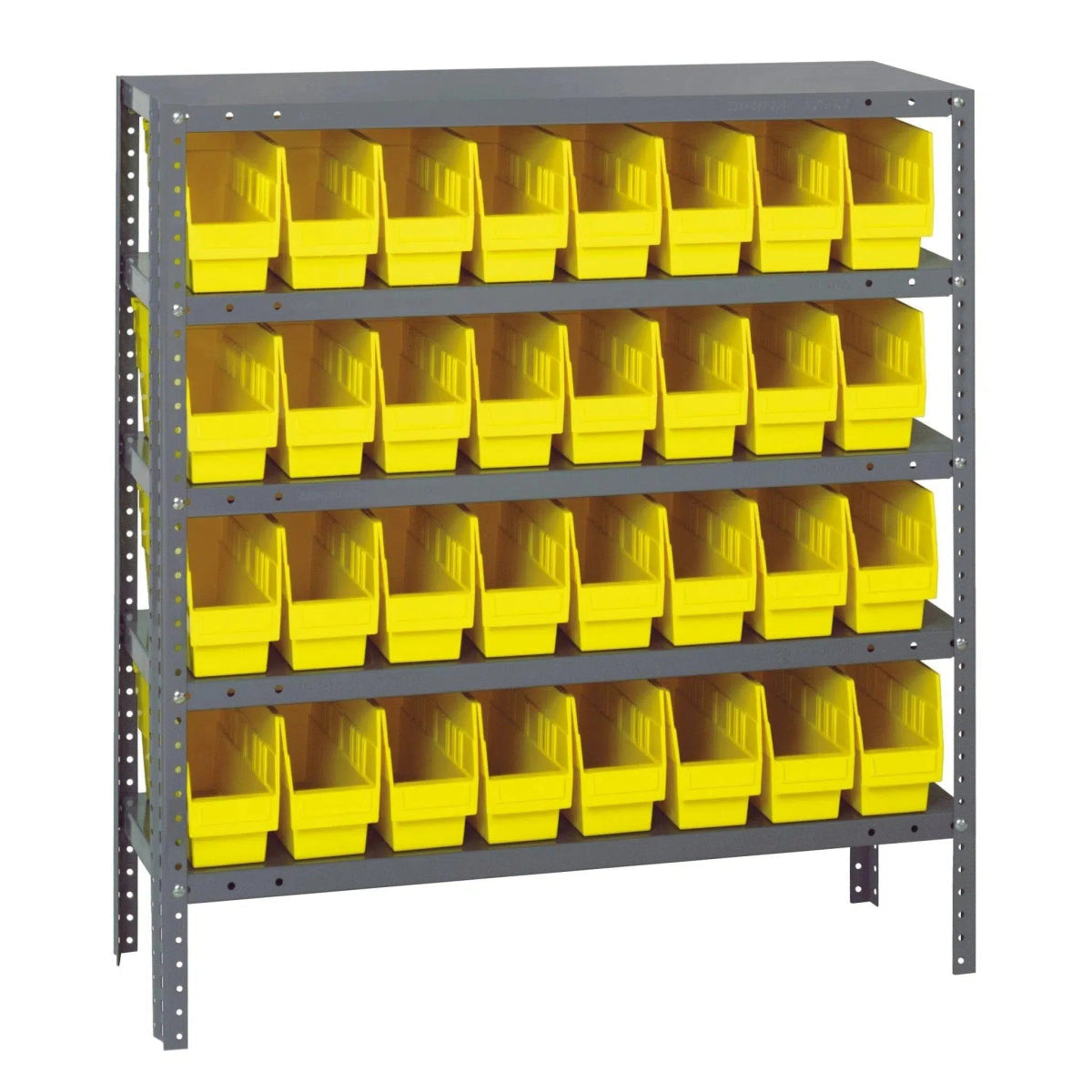 1239 - 201 | 12" x 36" x 39" Shelving Unit with 32 Bins - Steel Shelving with Bins > 12" Deep Steel Shelving Units with Bins > Open Front Plastic Shelf Bins - Industrial 4 Less