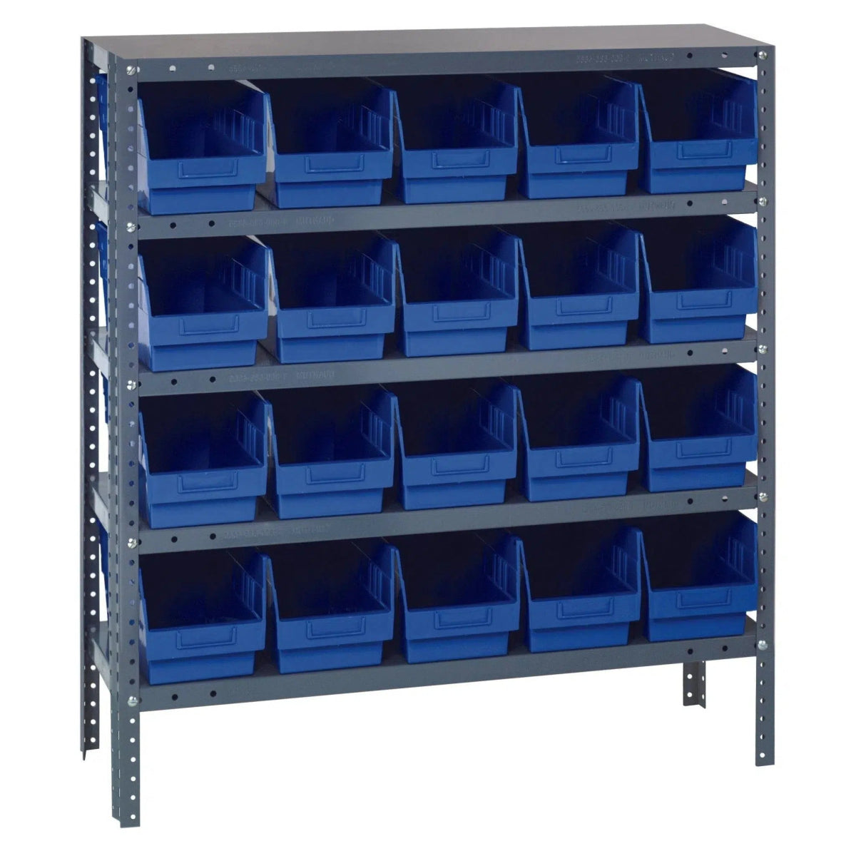 1239 - 202 | 12" x 36" x 39" Shelving Unit with 20 Bins - Steel Shelving with Bins > 12" Deep Steel Shelving Units with Bins > Open Front Plastic Shelf Bins - Industrial 4 Less