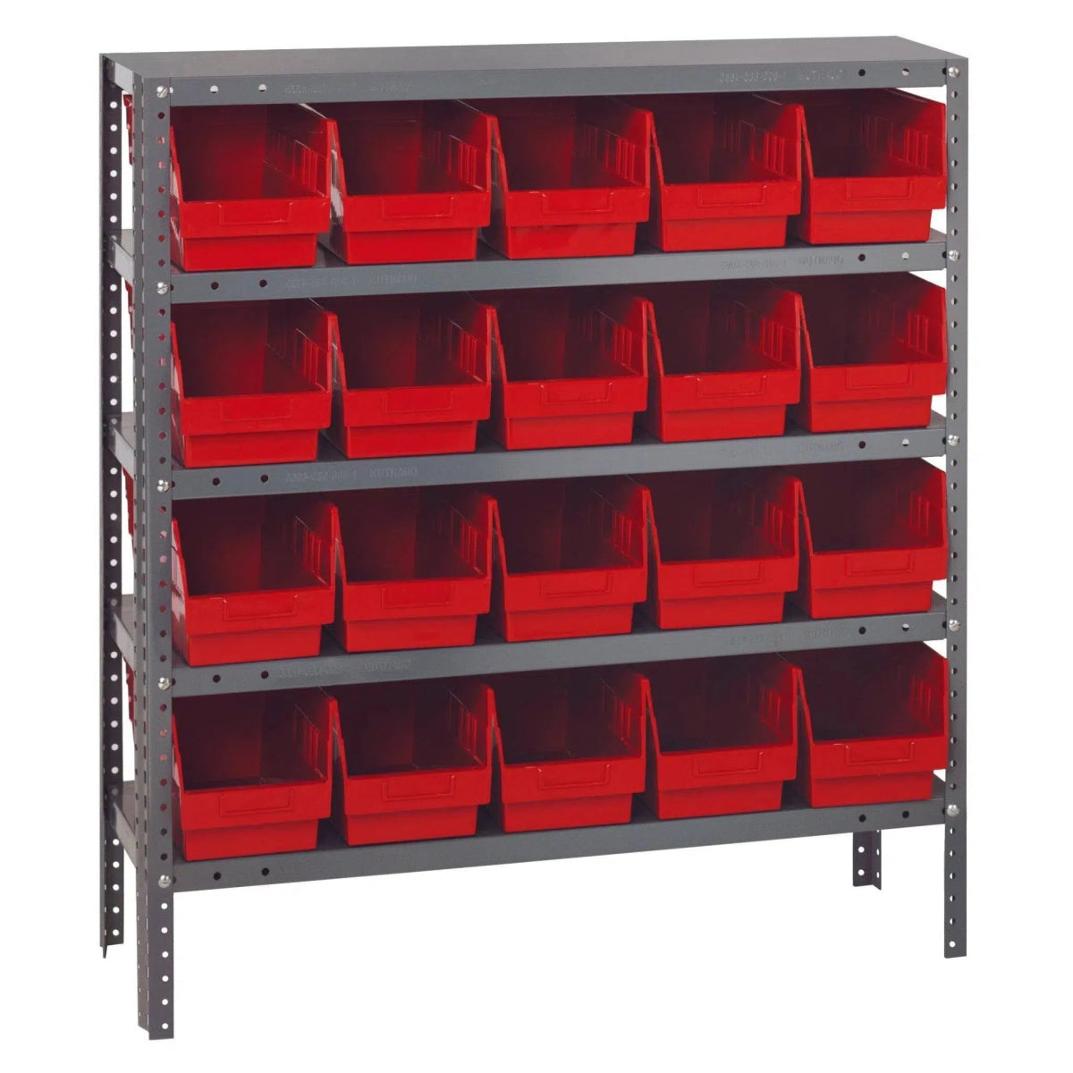 1239 - 202 | 12" x 36" x 39" Shelving Unit with 20 Bins - Steel Shelving with Bins > 12" Deep Steel Shelving Units with Bins > Open Front Plastic Shelf Bins - Industrial 4 Less