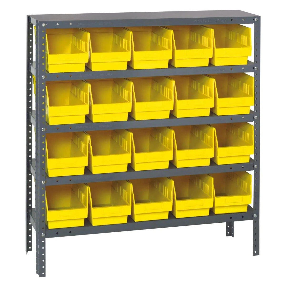 1239 - 202 | 12" x 36" x 39" Shelving Unit with 20 Bins - Steel Shelving with Bins > 12" Deep Steel Shelving Units with Bins > Open Front Plastic Shelf Bins - Industrial 4 Less