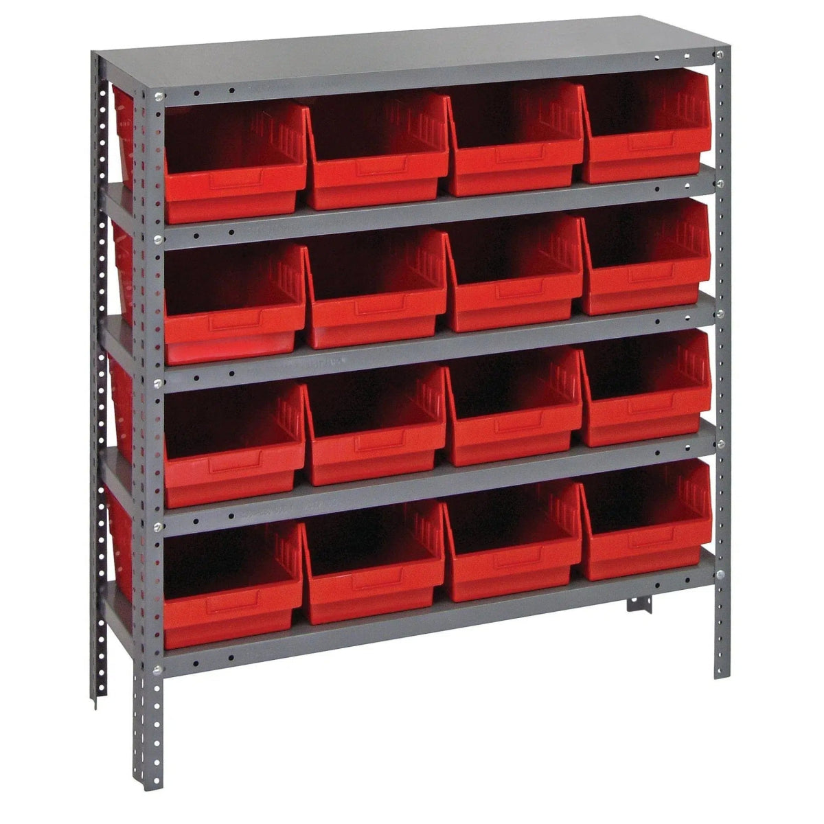 1239 - 207 | 12" x 36" x 39" Shelving Unit with 16 Bins - Steel Shelving with Bins > 12" Deep Steel Shelving Units with Bins > Open Front Plastic Shelf Bins - Industrial 4 Less