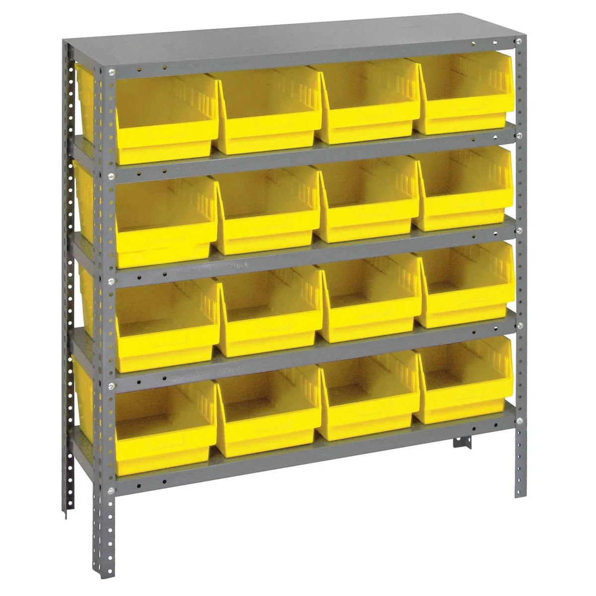 1239 - 207 | 12" x 36" x 39" Shelving Unit with 16 Bins - Steel Shelving with Bins > 12" Deep Steel Shelving Units with Bins > Open Front Plastic Shelf Bins - Industrial 4 Less