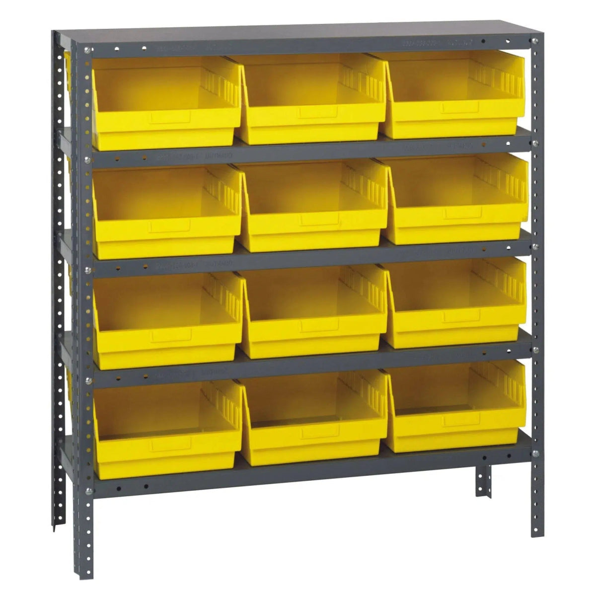 1239 - 209 | 12" x 36" x 39" Shelving Unit with 12 Bins - Steel Shelving with Bins > 12" Deep Steel Shelving Units with Bins > Open Front Plastic Shelf Bins - Industrial 4 Less