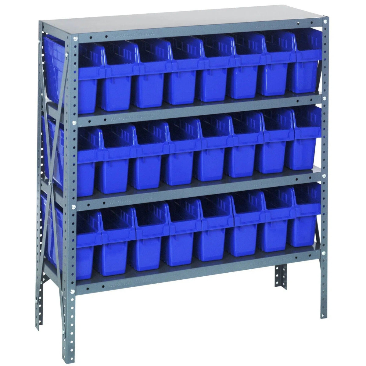 1239 - SB801 | 12" x 36" x 39" Shelving Unit with 24 Bins - Steel Shelving with Bins > 12" Deep Steel Shelving Units with Bins > Open Front Plastic Shelf Bins - Industrial 4 Less