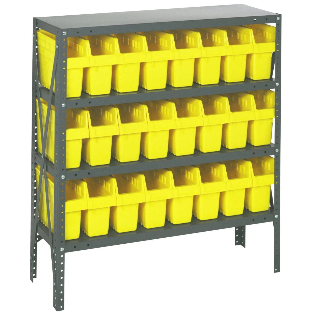 1239 - SB801 | 12" x 36" x 39" Shelving Unit with 24 Bins - Steel Shelving with Bins > 12" Deep Steel Shelving Units with Bins > Open Front Plastic Shelf Bins - Industrial 4 Less