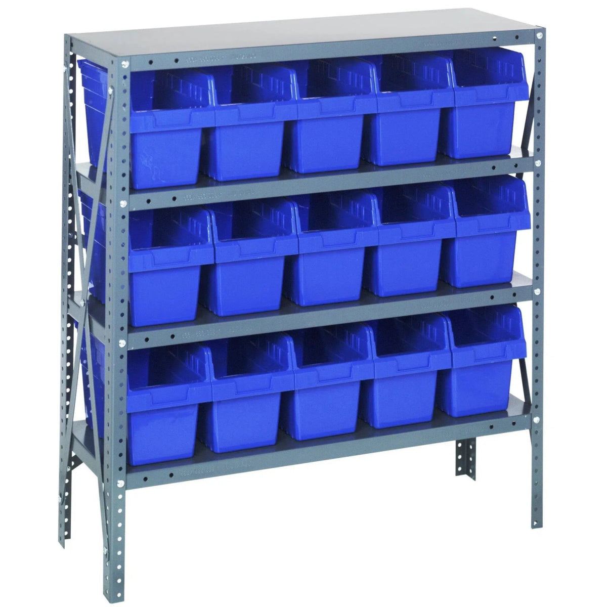 1239 - SB802 | 12" x 36" x 39" Shelving Unit with 15 Bins - Steel Shelving with Bins > 12" Deep Steel Shelving Units with Bins > Open Front Plastic Shelf Bins - Industrial 4 Less