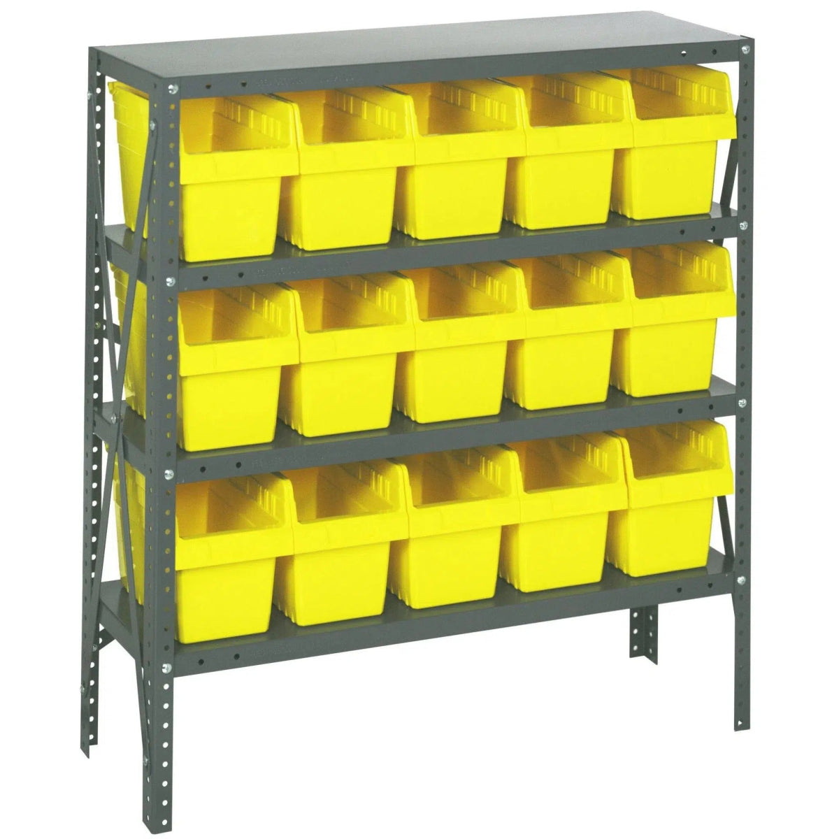 1239 - SB802 | 12" x 36" x 39" Shelving Unit with 15 Bins - Steel Shelving with Bins > 12" Deep Steel Shelving Units with Bins > Open Front Plastic Shelf Bins - Industrial 4 Less