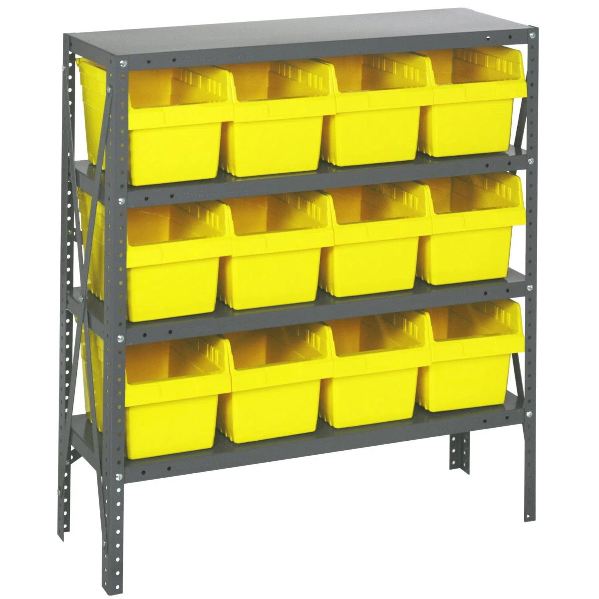 1239 - SB807 | 12" x 36" x 39" Shelving Unit with 12 Bins - Steel Shelving with Bins > 12" Deep Steel Shelving Units with Bins > Open Front Plastic Shelf Bins - Industrial 4 Less