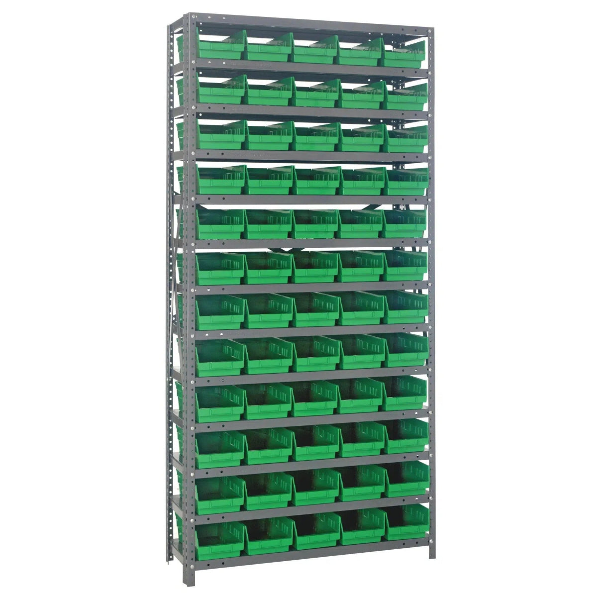 1275 - 102 | 12" x 36" x 75" Shelving Unit with 60 Bins - Steel Shelving with Bins > 12" Deep Steel Shelving Units with Bins > Open Front Plastic Shelf Bins - Industrial 4 Less