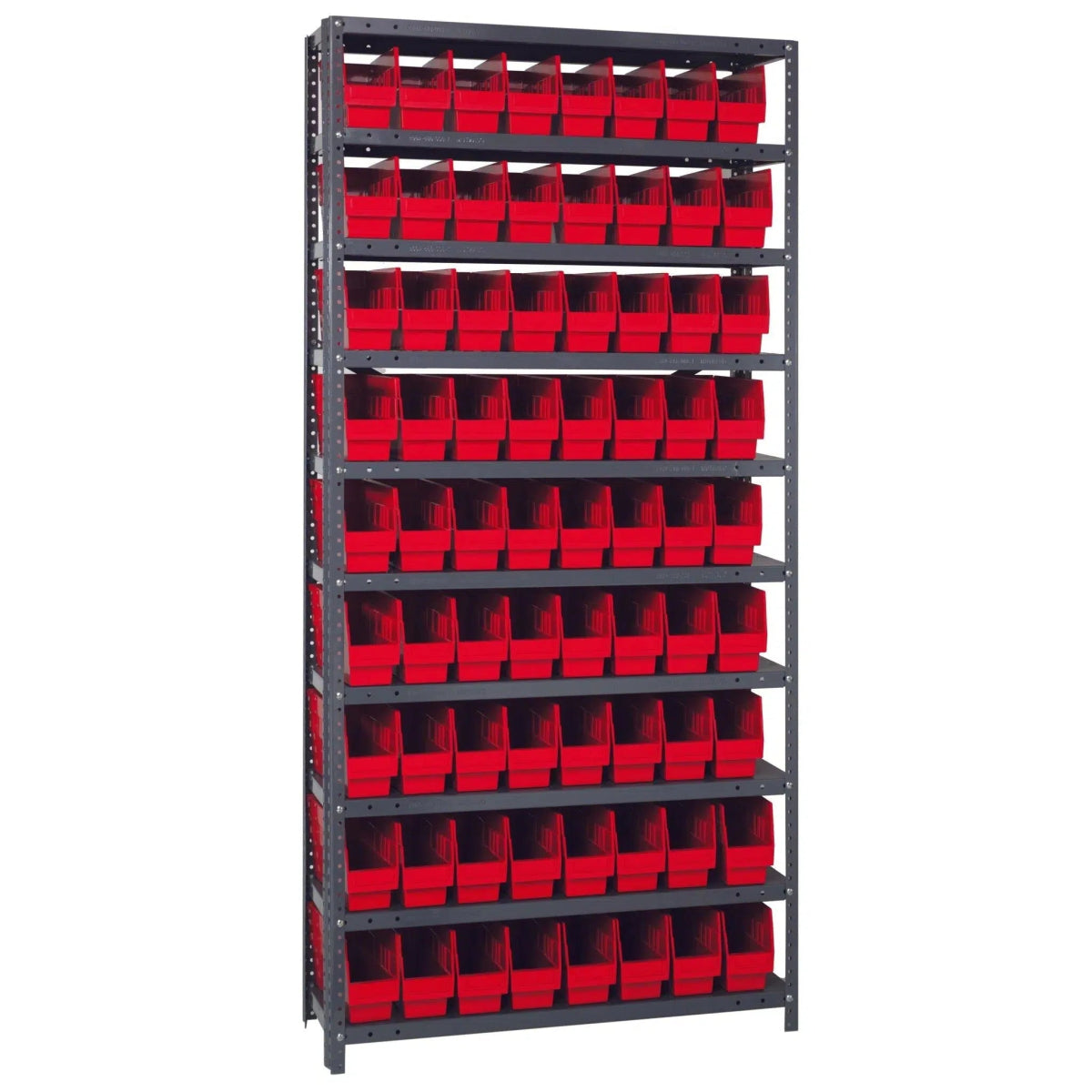 1275 - 201 | 12" x 36" x 75" Shelving Unit with 72 Bins - Steel Shelving with Bins > 12" Deep Steel Shelving Units with Bins > Open Front Plastic Shelf Bins - Industrial 4 Less