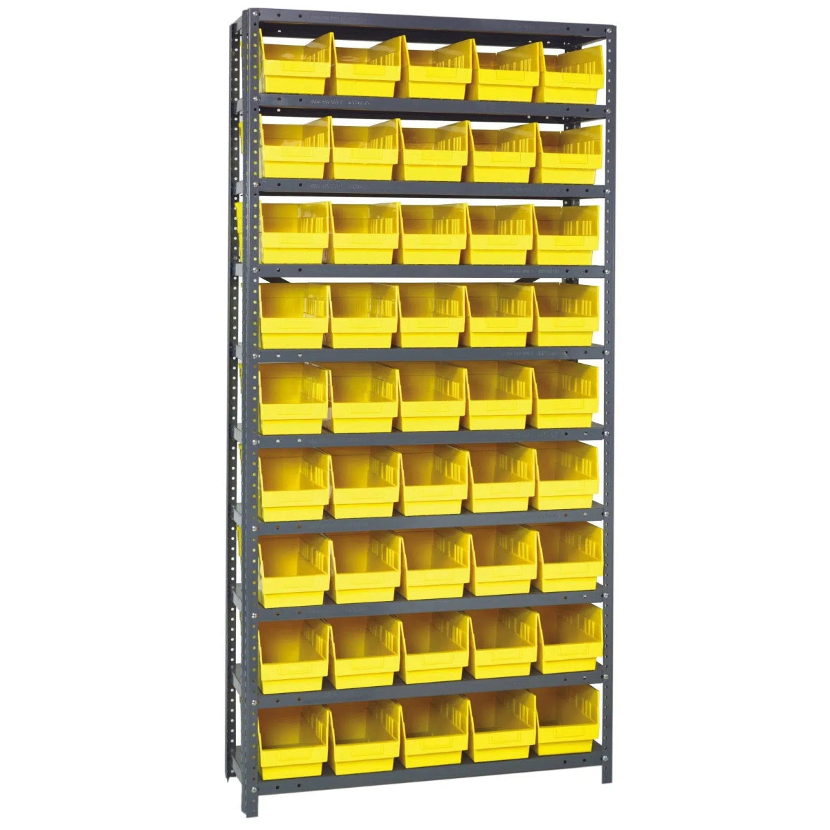 1275 - 202 | 12" x 36" x 75" Shelving Unit with 45 Bins - Steel Shelving with Bins > 12" Deep Steel Shelving Units with Bins > Open Front Plastic Shelf Bins - Industrial 4 Less