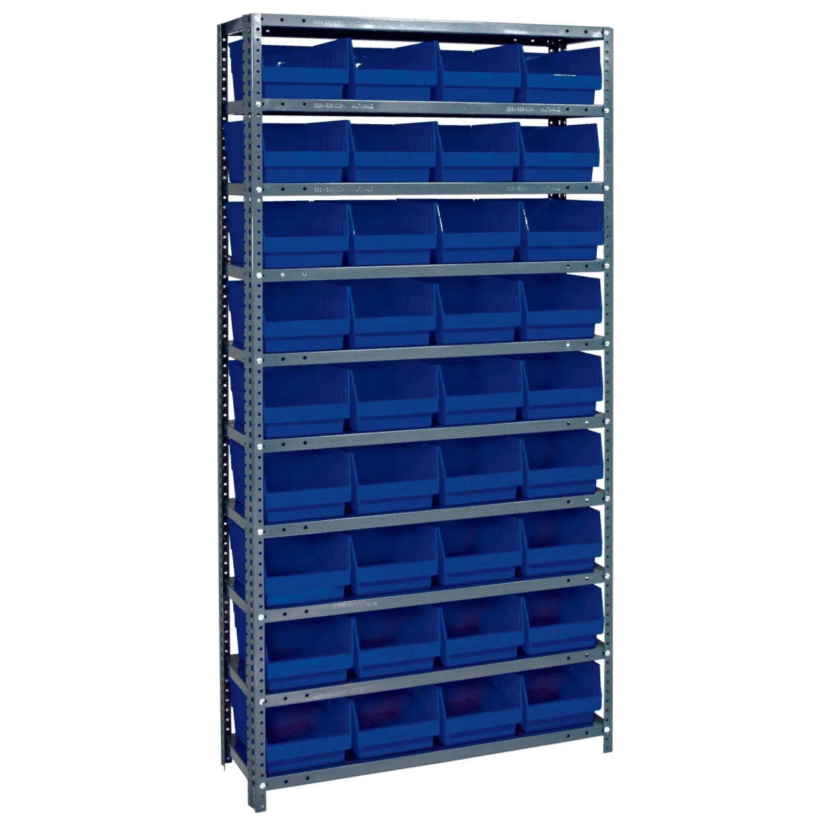 1275 - 207 | 12" x 36" x 75" Shelving Unit with 36 Bins - Steel Shelving with Bins > 12" Deep Steel Shelving Units with Bins > Open Front Plastic Shelf Bins - Industrial 4 Less