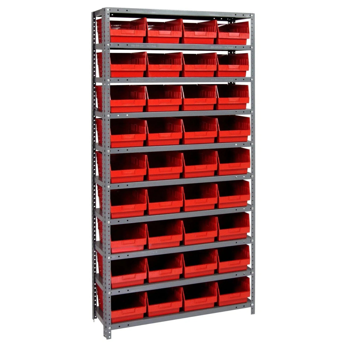 1275 - 207 | 12" x 36" x 75" Shelving Unit with 36 Bins - Steel Shelving with Bins > 12" Deep Steel Shelving Units with Bins > Open Front Plastic Shelf Bins - Industrial 4 Less