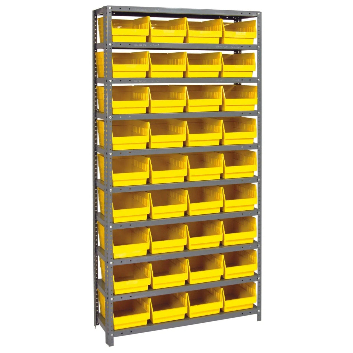 1275 - 207 | 12" x 36" x 75" Shelving Unit with 36 Bins - Steel Shelving with Bins > 12" Deep Steel Shelving Units with Bins > Open Front Plastic Shelf Bins - Industrial 4 Less