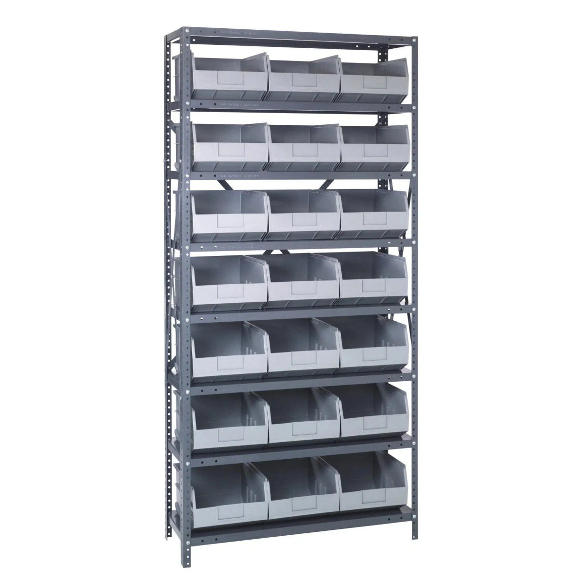 1275 - 425 | 12" x 36" x 75" Shelving Unit with 21 Bins - Steel Shelving with Bins > 12" Deep Steel Shelving Units with Bins > Open Front Plastic Shelf Bins - Industrial 4 Less