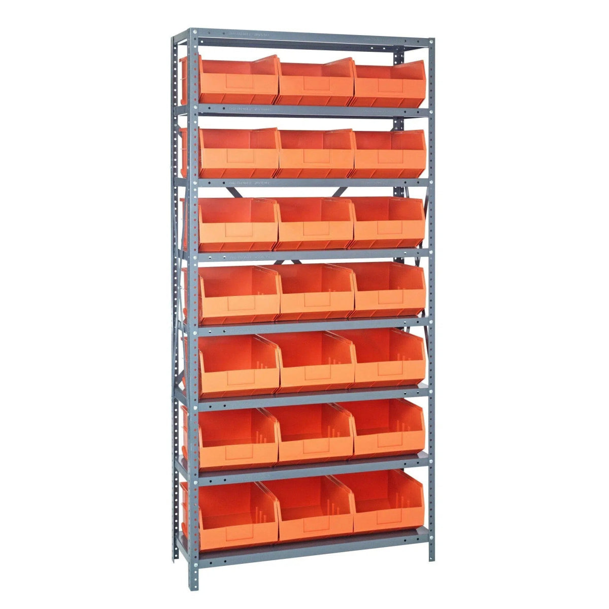 1275 - 425 | 12" x 36" x 75" Shelving Unit with 21 Bins - Steel Shelving with Bins > 12" Deep Steel Shelving Units with Bins > Open Front Plastic Shelf Bins - Industrial 4 Less