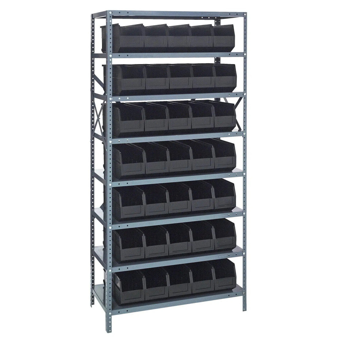 1275 - 441 | 12" x 36" x 75" Shelving Unit with 35 Bins - Steel Shelving with Bins > 12" Deep Steel Shelving Units with Bins > Open Front Plastic Shelf Bins - Industrial 4 Less