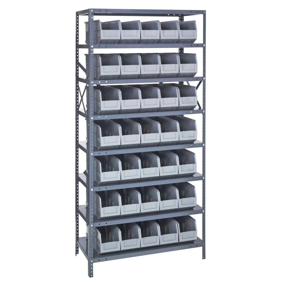 1275 - 441 | 12" x 36" x 75" Shelving Unit with 35 Bins - Steel Shelving with Bins > 12" Deep Steel Shelving Units with Bins > Open Front Plastic Shelf Bins - Industrial 4 Less