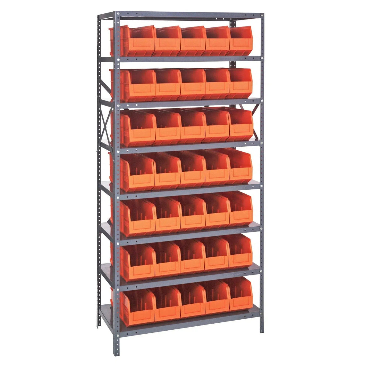 1275 - 441 | 12" x 36" x 75" Shelving Unit with 35 Bins - Steel Shelving with Bins > 12" Deep Steel Shelving Units with Bins > Open Front Plastic Shelf Bins - Industrial 4 Less