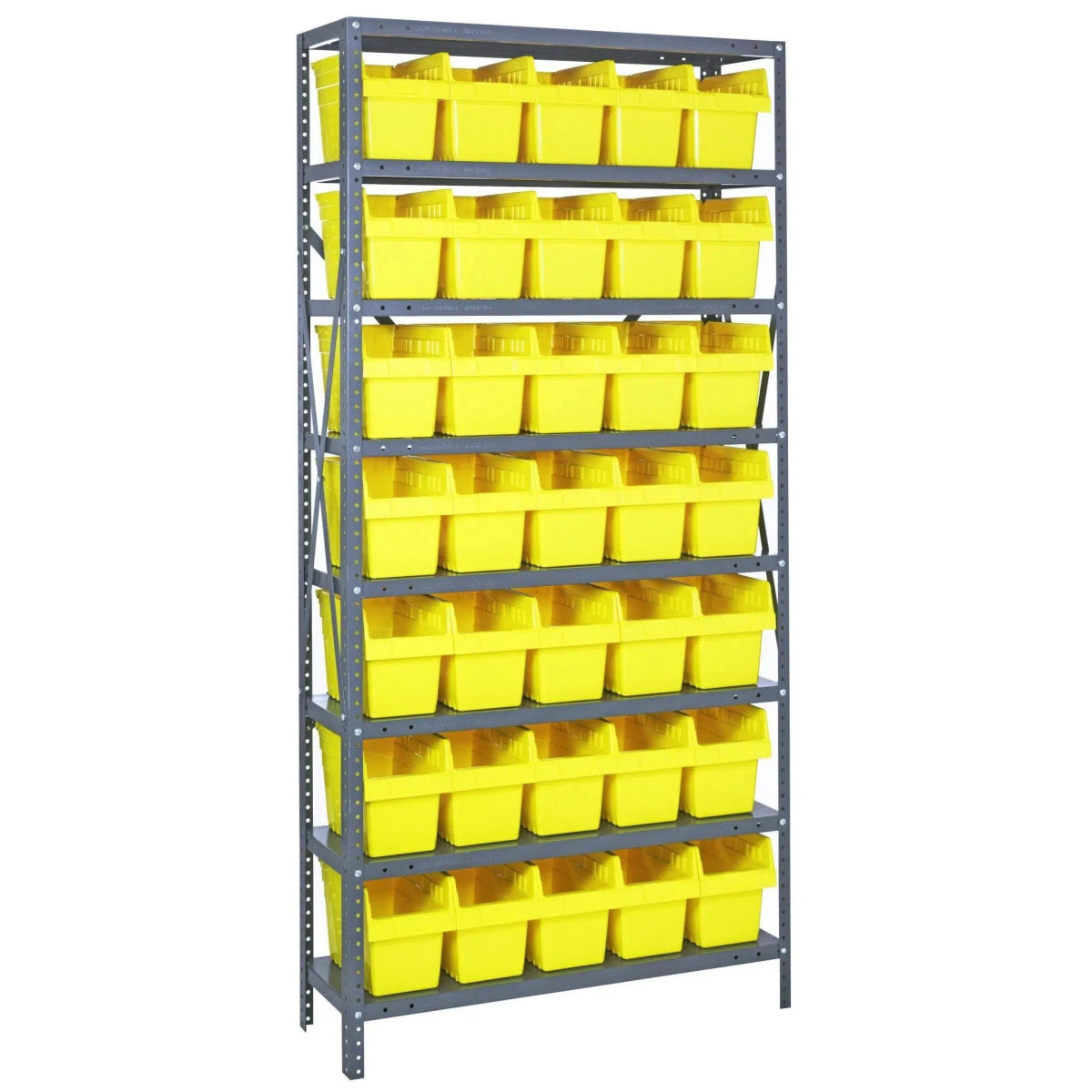 1275 - SB802 | 12" x 36" x 75" Shelving Unit with 35 Bins - Steel Shelving with Bins > 12" Deep Steel Shelving Units with Bins > Open Front Plastic Shelf Bins - Industrial 4 Less