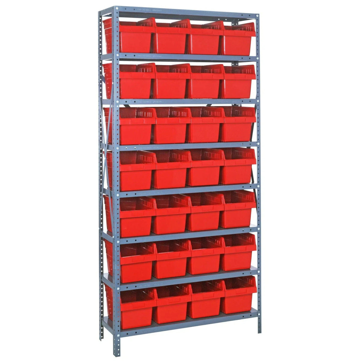 1275 - SB807 | 12" x 36" x 75" Shelving Unit with 28 Bins - Steel Shelving with Bins > 12" Deep Steel Shelving Units with Bins > Open Front Plastic Shelf Bins - Industrial 4 Less