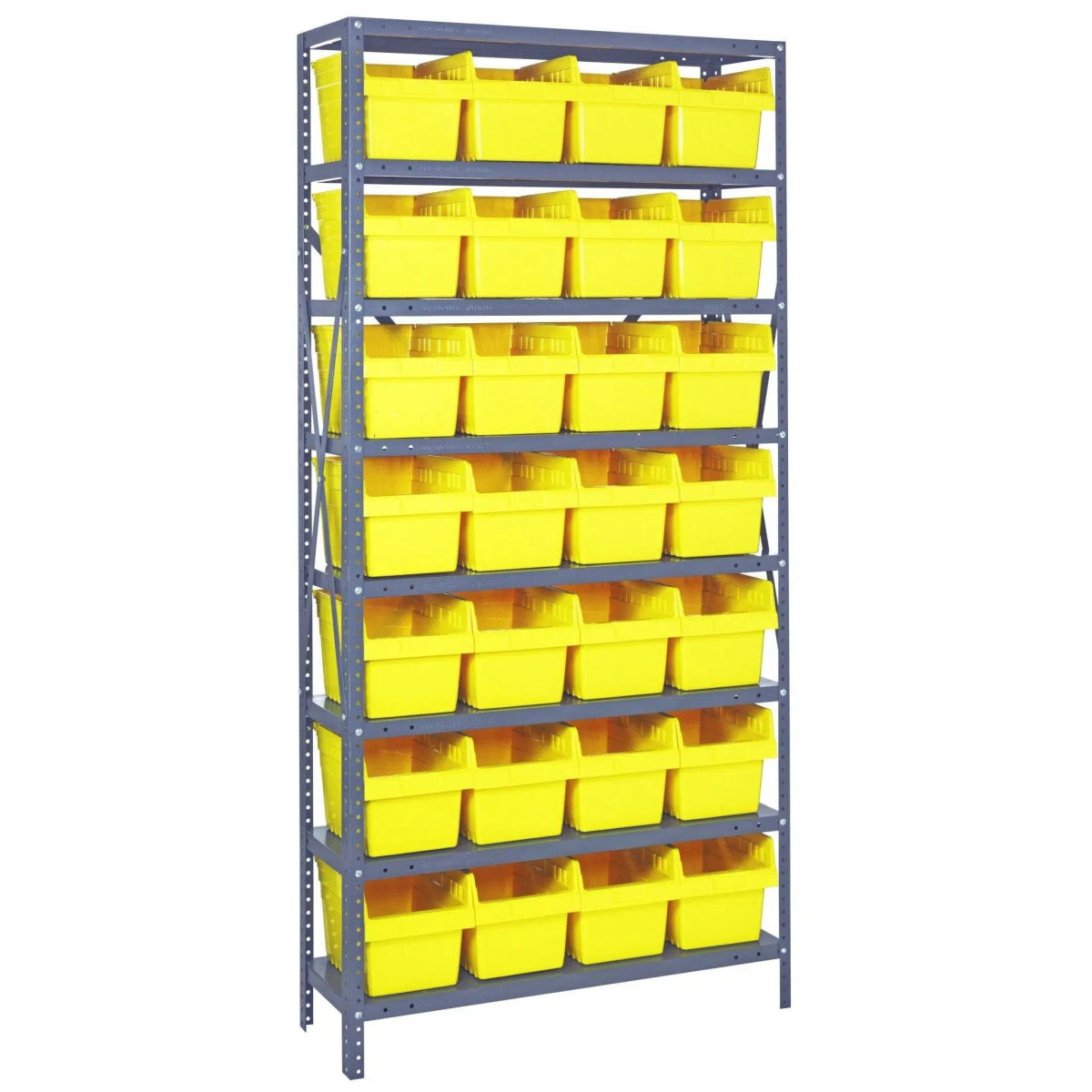 1275 - SB807 | 12" x 36" x 75" Shelving Unit with 28 Bins - Steel Shelving with Bins > 12" Deep Steel Shelving Units with Bins > Open Front Plastic Shelf Bins - Industrial 4 Less