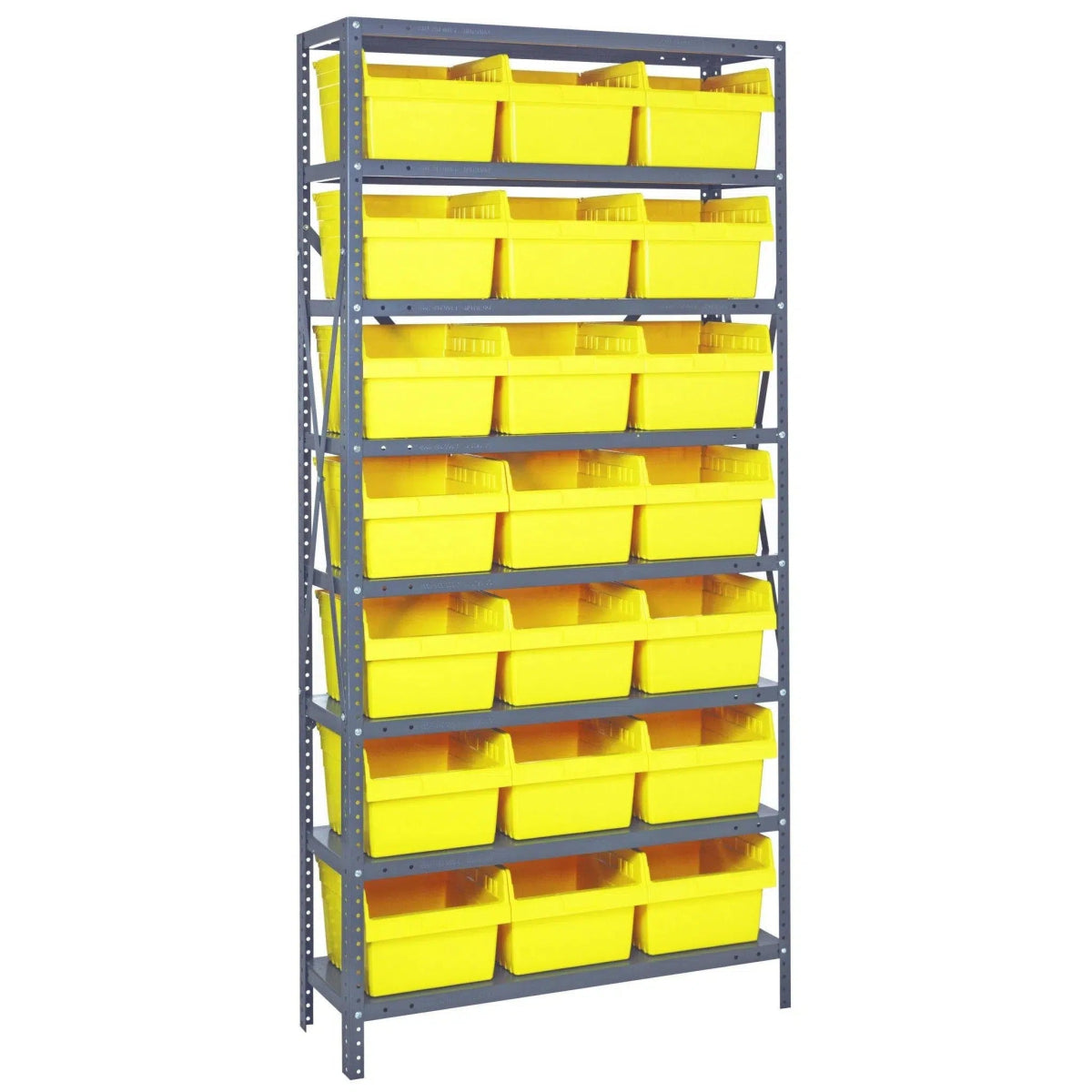 1275 - SB809 | 12" x 36" x 75" Shelving Unit with 21 Bins - Steel Shelving with Bins > 12" Deep Steel Shelving Units with Bins > Open Front Plastic Shelf Bins - Industrial 4 Less