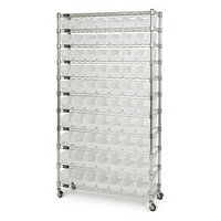 18" × 36" × 69" Mobile Wire Dispensary Cart with 57 Clear Bins, Locking Casters - Industrial 4 Less
