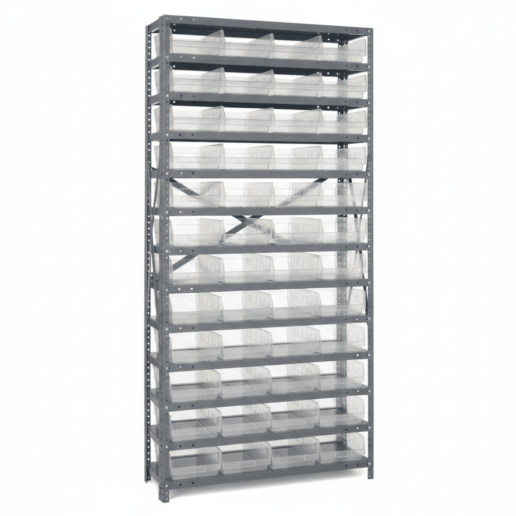 18" × 36" × 75" Dispensary Shelving Unit with Clear Bins - Industrial 4 Less